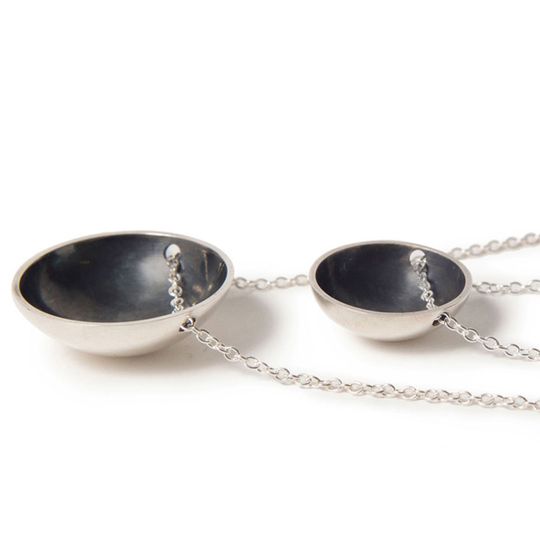Silver & charcoal bowl domed necklace