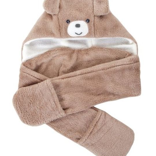 Winter Beanies / Unisex - Taupe Bear Beanie with Pocket Scarf - M0295