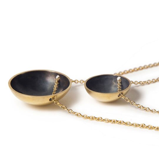 Gold & charcoal bowl domed necklace