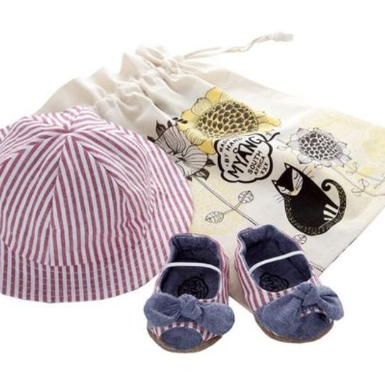 Sets / Girls - Nautical Stripe and Denim Peep toe Shoes and Hat - M0141