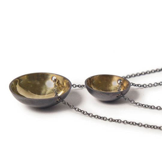 Charcoal & gold bowl domed necklace