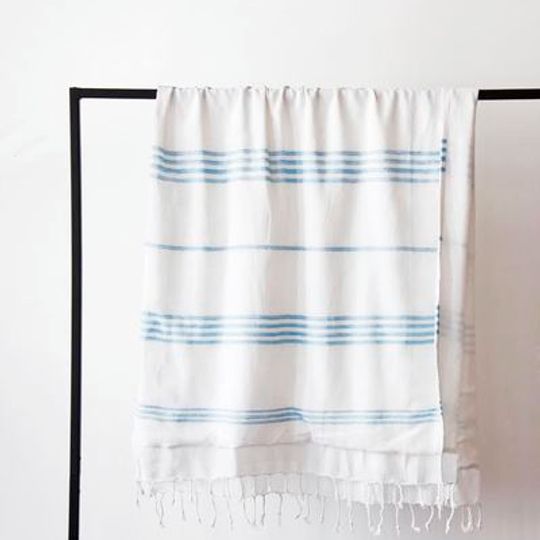 White with blue stripes