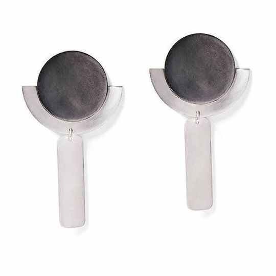 Silver & Charcoal Round Deco Dangles