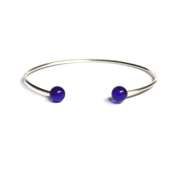 Silver Open Bangle with Glass Dots