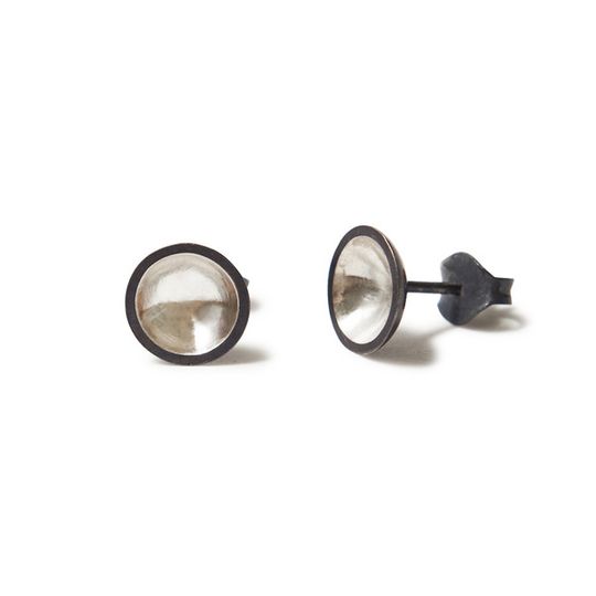 Charcoal & silver domed earrings