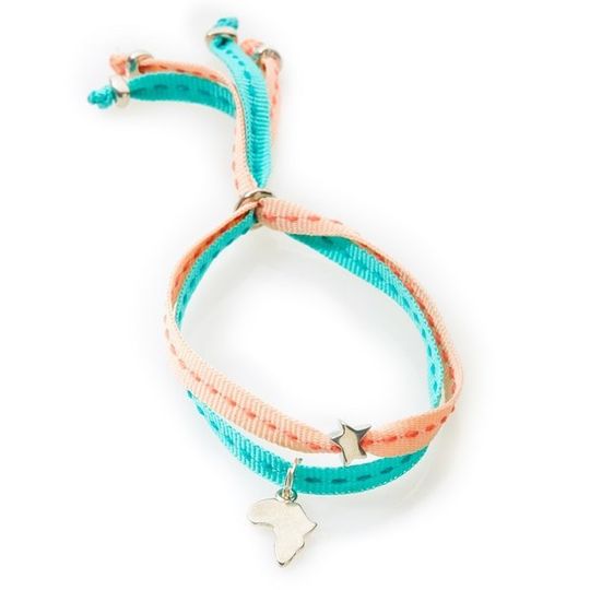 CHEEKY Bracelet with ribbons Africa - Peach/Emerald