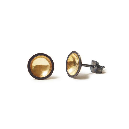 Charcoal & gold domed earrings