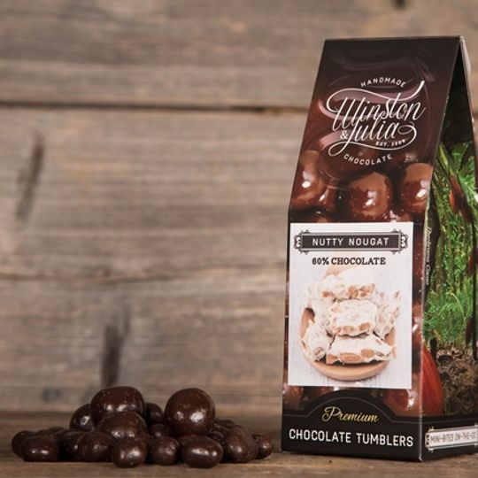 Nutty Nougat tumbled in 56% Chocolate in 150g Box