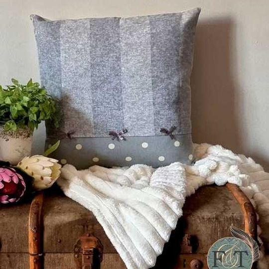 Grey stripe and dots scatter cushion